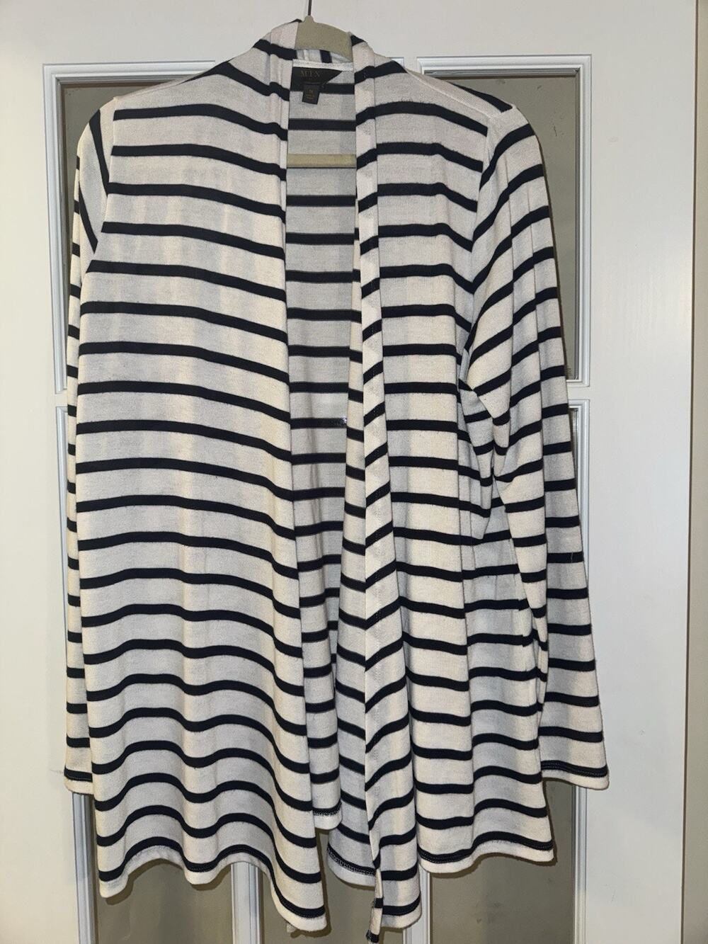 Mix by 41 Hawthorn 1X Striped Open Front Cardigan Navy White Lightweight Plus